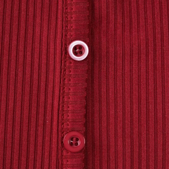 Button Front Rib-Knit Crop Tee - Picture 3 of 5